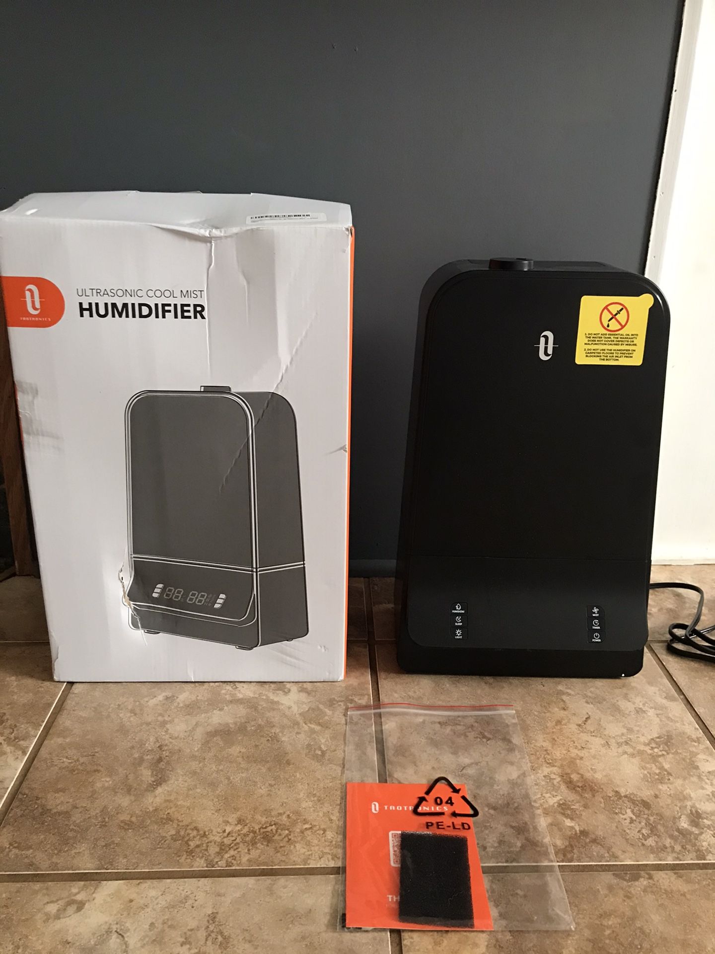 New Taotronics  Ultrasonic Cool Mist Humidifier