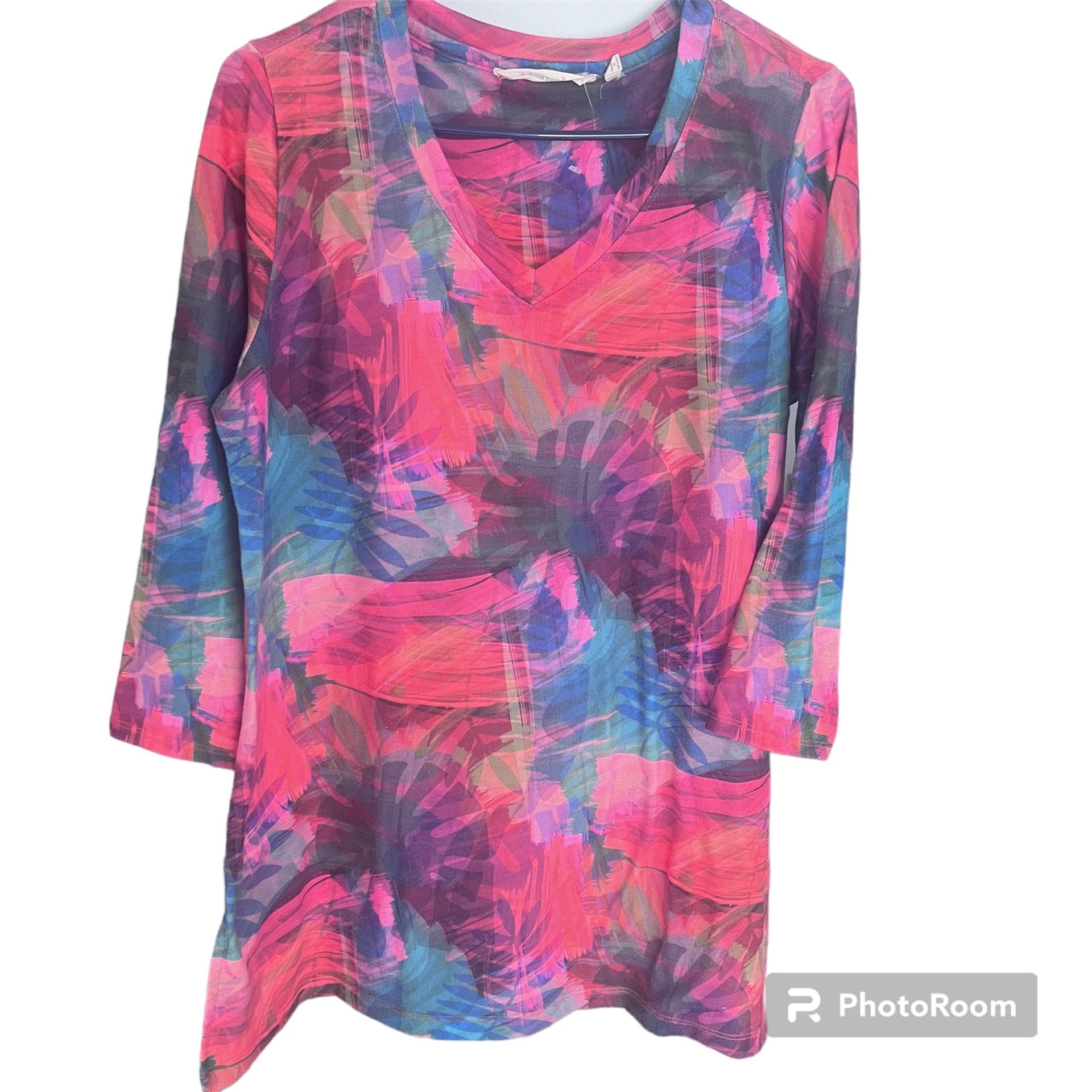 Soft Surroundings Blouse Women’s Sz Medium Shirt Floral Top 3/4 Sleeve Pink