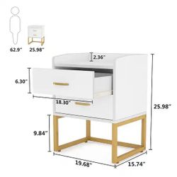 White and Gold 2-Drawer Nightstand