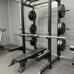 Vesta Fitness Half Rack Bundle 230lb Plates | Adjustable Bench | Olympic Barbell 
