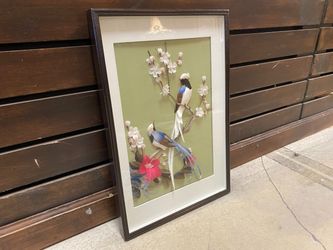 Vintage Feather 3D Art Piece of Birds on Branches