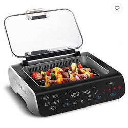 Gourmia FoodStation Smokeless Grill, Griddle & Air Fryer with with Smoke Extracting Technology, 6 One-Touch Cooking Functions, Extra-Large Nonstick Co