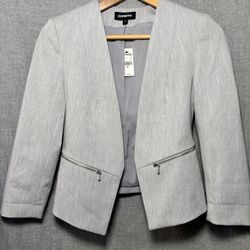 Express Women’s Fitted Stretch Blazer Gray Size 00 Brand New With Tag 