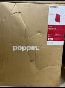 Poppin Red And White Stow 3-Drawer Mobile Vertical File Cabinet With Lock