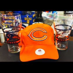 Chicago Bears: New (never worned) strape Cap w/2 Goubtsin Glasses. Firm, Ship Available w/PayPal,  Other Bears items, ask.
