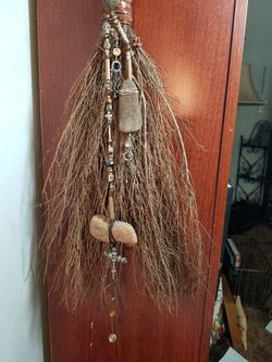 Cinnamon Broom with Beaded Crystals/Hematite