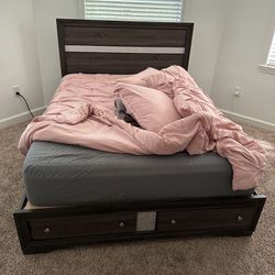 Queen Size Bed, Mattress, And Dresser Set
