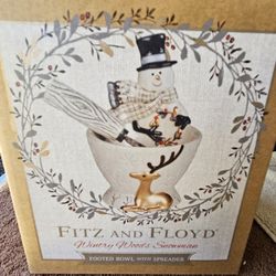 Fitz & floyd Wintery Snowman Dip Server & Spreader. New