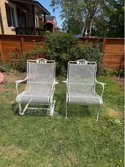 Vintage Wrought Iron Mesh Patio Chairs - Set of 2