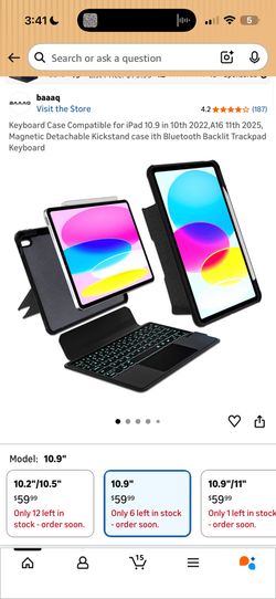 Keyboard Case Compatible for iPad 10.9 in 10th 2022,A16 11th 2025, Magnetic Detachable Kickstand case ith Bluetooth Backlit Trackpad Keyboard