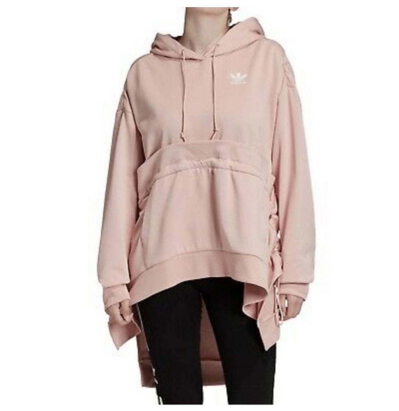 New Women's Adidas J Koo Hooded High Low Parka Jacket Pink