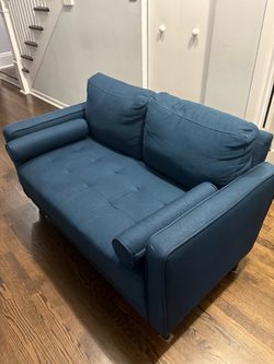 Blue Fabric Loveseat with Tufted Seat