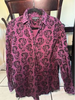 Beverly Hills Polo Club Purple Flocked Dragon Button-Down Shirt