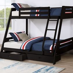 Twin Full Black Bunkbed With Orthopedic Mattress Included!!