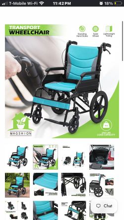 Folding Wheelchair,Lightweight Wheelchair,Full Armrests,Rotating Footrests,20-inch Rear Wheels(Blue)