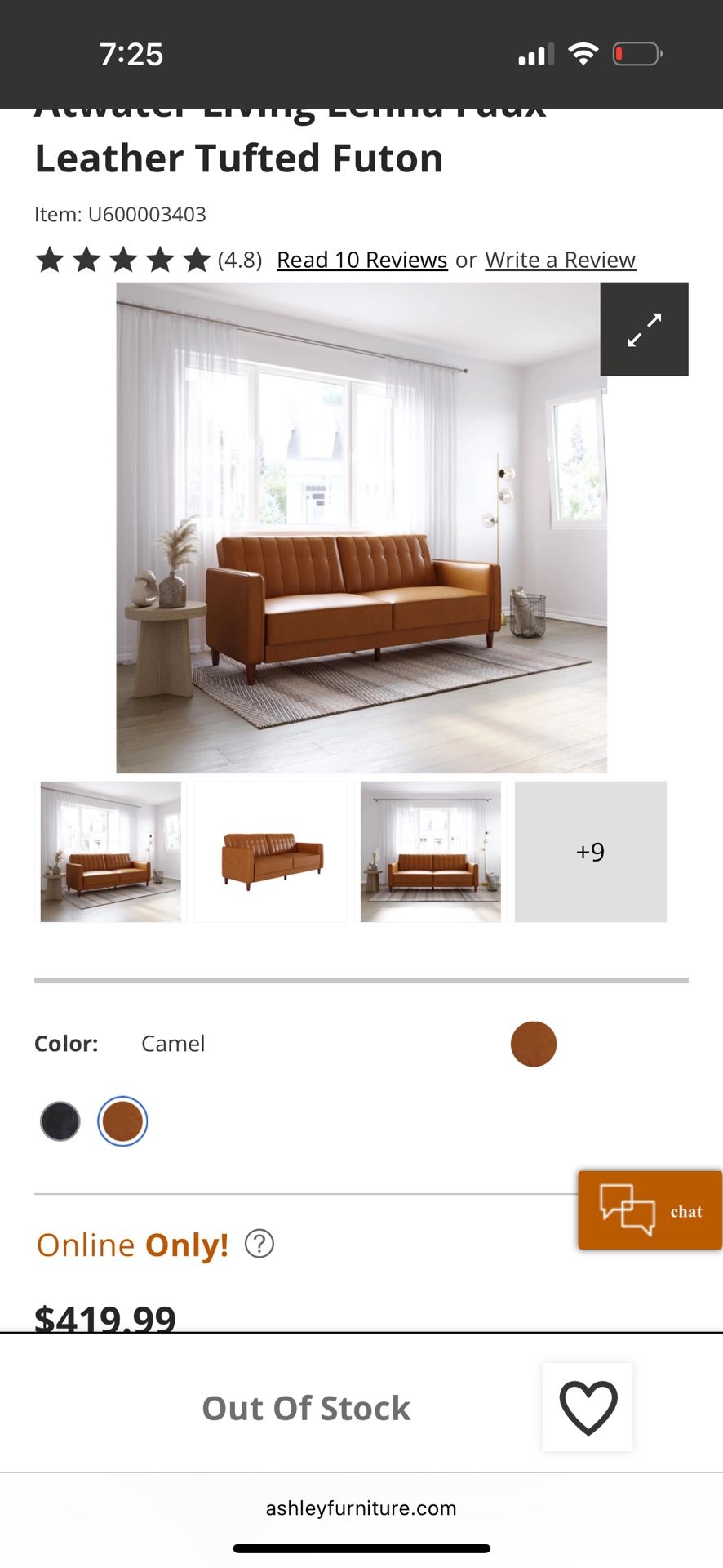 Brown Faux Leather Futon 