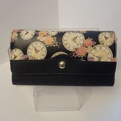 Black Floral/Clock Print Wallet