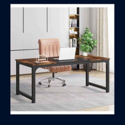 Large Office Desk, Vintage Black Metal Frame