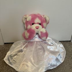 Build A Bear BABW Pink White Heart Hug Me Bear Magnetic Paws Plush Wedding Dress