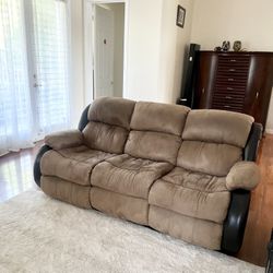 Tan 3 Seats Couch/Recliner