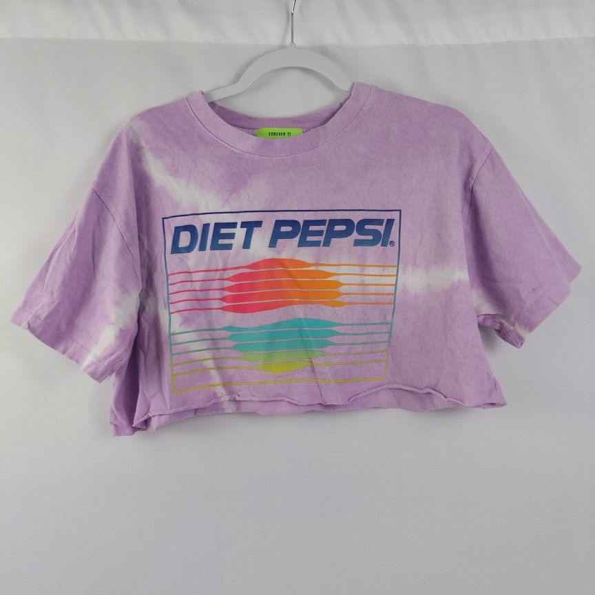 Diet Pepsi T Shirt Crop Top Woman's Forever 21 Purple White Tie Dye Size Medium M Retro