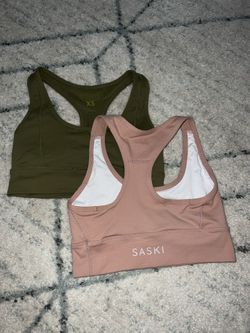 Size XS lot of 2 Tammy Hembrow Saski collection sport bra racerback Pink green