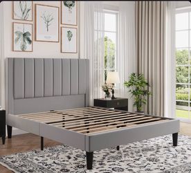 Queen bed frame grey velvet