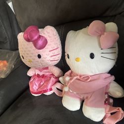 Hello Kitty Plush Backpack & Hello Kitty Pink Hearts Valentines Plush Pink Satin Dress and Bow
