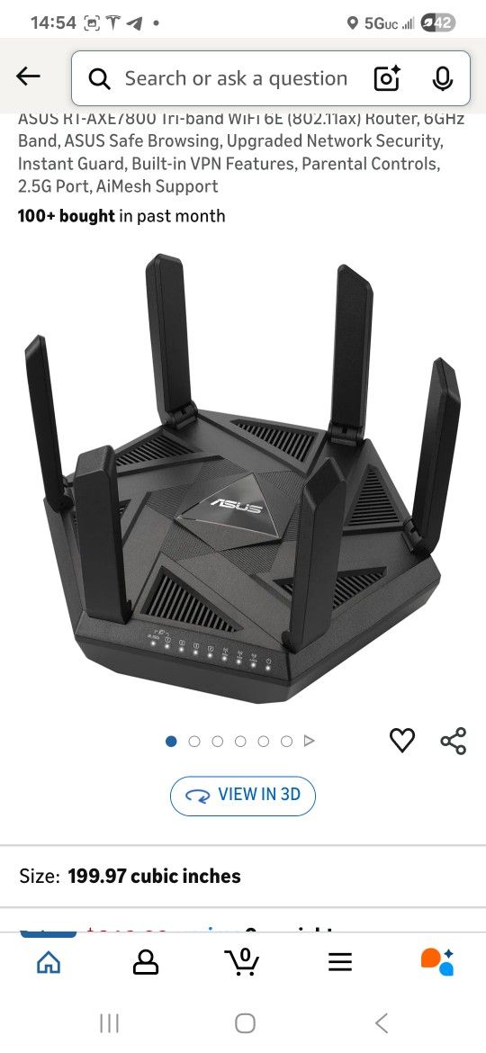ASUS RT-AXE7800 Tri-band WiFi 6E (802.11ax) Router, 6GHz Band, ASUS Safe Browsing, Upgraded Network Security, Instant Guard, Built-in VPN Features