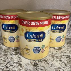 3 LARGE CANS Enfamil NeuroPro Powder Baby Formula 35% MORE FREE 35% Mas Gratis