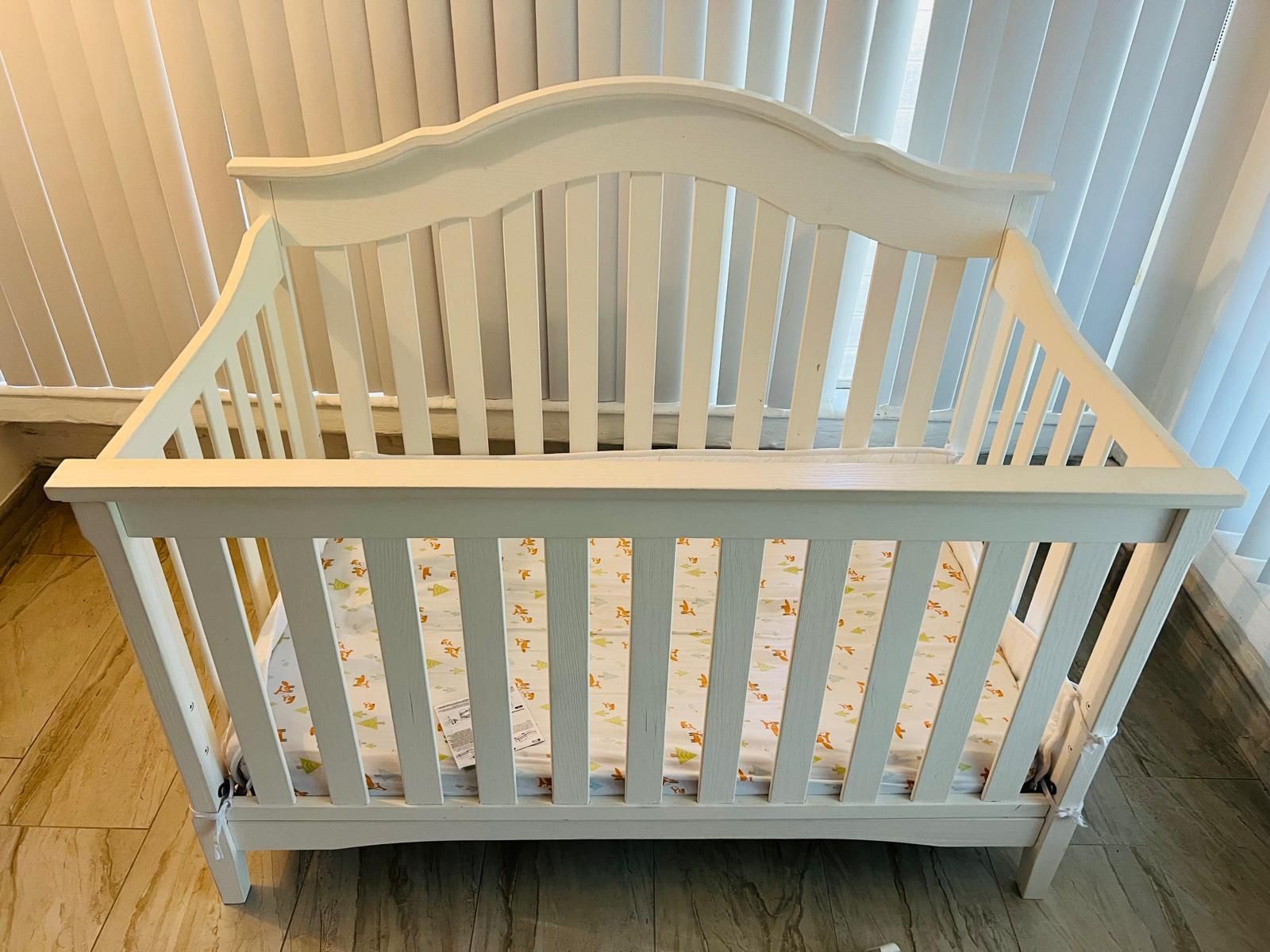 $80. CRIB + MATTRESS + SWING/CRIB RAIL