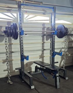 <<FREE DELIVERY>>  SQUAT RACK  + ADJUSTABLE BENCH + OLYMPIC WEIGHT PLATES + OLYMPIC BARBELL + OLYMPIC WEIGHT TREE 