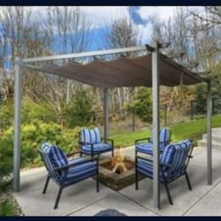 Patio Pergola 10 × 10 Flat Hanging KD Tent Retractable Gazebo for Outdoor Garden or Deck, Khaki