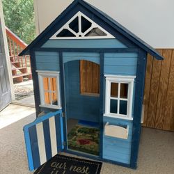 Wood Blue And White Playhouse 