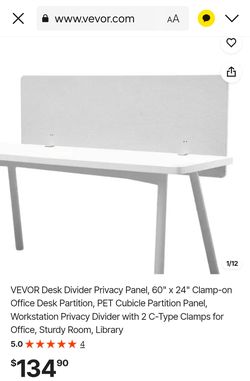 VEVOR Desk Divider Privacy Panel, 60" x 24" Clamp-on Office Desk Partition, PET Cubicle Partition Panel, Workstation Privacy Divider with 2 C-Type Cla