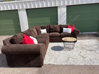 Brown Corduroy L-Shaped Sectional Sofa