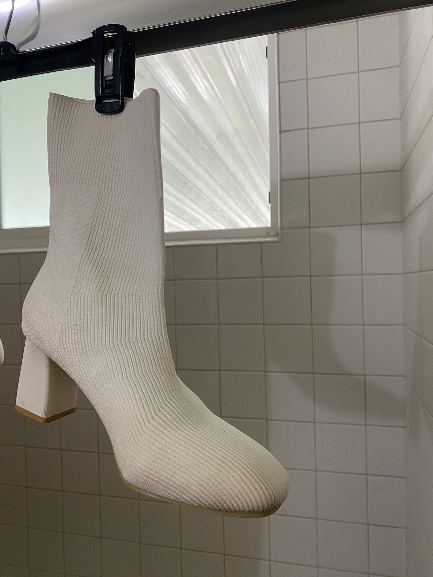 White Mid Calf Cloth Boots