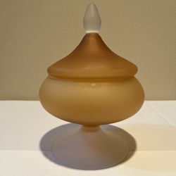 Vtg Empoli Italy Apothecary Jar with Lid Frosted Butterscotch Amber