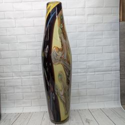 Hand Blown Mid Century Modern Style Art Glass Decorative Vase with Earth Tone Swirls 26"