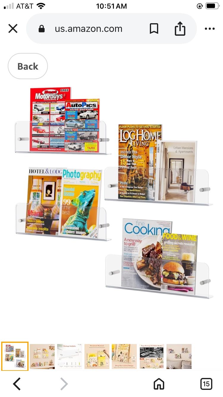 Magazine Rack Wall Mounted, 6 Pack 15" Nursery Bookshelf, Clear Acrylic Kids Floating Shelves