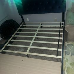 Navy Blue Suede Velvet Headboard Queen Bed Frame (NEVER USED JUST PUT TOGETHER MY BED WASNT THE RIGHT SIZE)PICKUP ONLY!!!