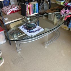 Silver Modern Oval Glass Table W Metal And Formica Base