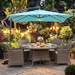 Costway 8 x 8 Ft Square Offset Cantilever Patio Umbrella with 32 Solar LED Lights, 360° Rotation & Crank Lift (NP13212LS)