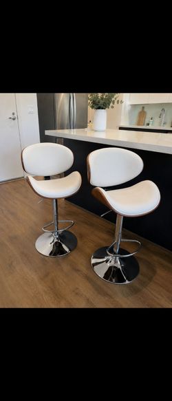 YaFiti Bar Stools Set of 2, Bentwood Adjustable Height Swivel Bar Stools, PU Leather Upholstered Bar Chair with Back and Footrest for Bar, Kitchen, Di