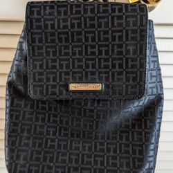 Tommy Hilfiger Black Monogrammed Mini Backpack Bag Purse 