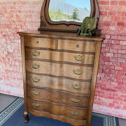 Antique Tall Dresser Solid Wood With Removable Mirror 