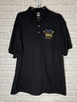 Custom Embroidered Dad and Mom Graduation Polo Shirts.