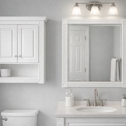 Refinished Bathroom Cabinet & Mirror Set – Elegant White Finish