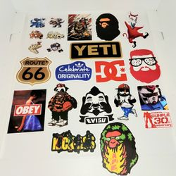 assorted sticker lot ..Bape, Supreme, Yeti, and other themes 