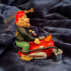Harley Davison north pole elf on gas tank Christmas ornament